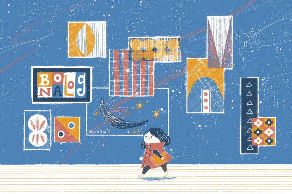 逛畫展的女孩插畫